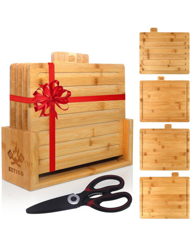 Juego de tablas de cortar de bambú EZTICO con tijeras y soporte