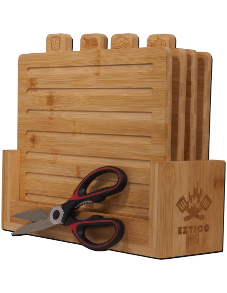 Juego de tablas de cortar de bambú EZTICO con tijeras y soporte