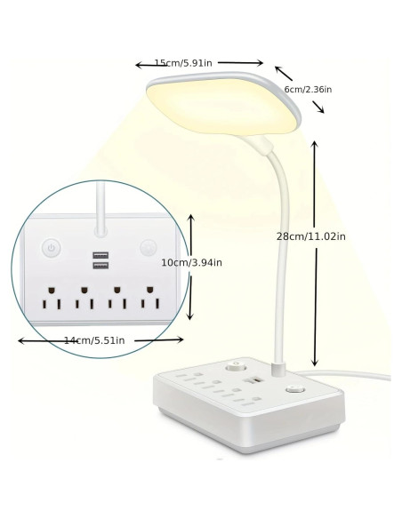Lámpara de Escritorio LED Romatico con 2 Puertos USB y 4 Salidas AC