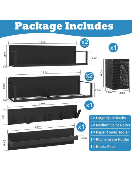 Estantes Magnéticos IYEBAU para Especias - 7 Piezas, Negro