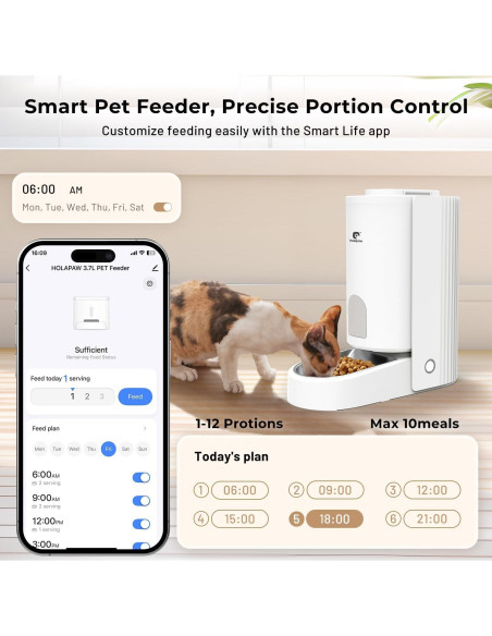 Comedero Automático para Gatos HOLAPAW 3.7L WiFi Control APP