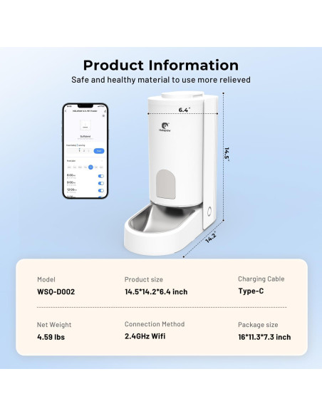 Comedero Automático para Gatos HOLAPAW 3.7L WiFi Control APP