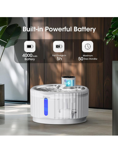 Fuente de Agua Inalámbrica para Gatos JEERAMIA 2.8L Acero Inoxidable