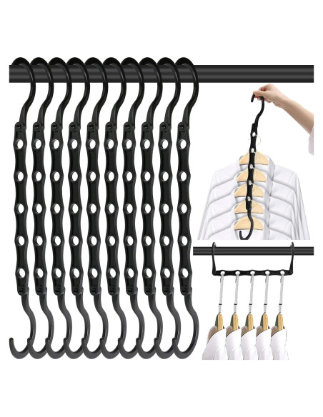 10 Perchas Ahorra Espacio DUCOO - Organizadores de Ropa Negros