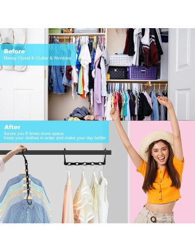 10 Perchas Ahorra Espacio DUCOO - Organizadores de Ropa Negros