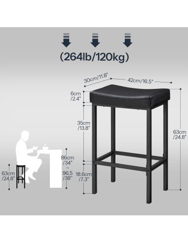 Conjunto de 4 Taburetes de Bar HOOBRO Negro 63 cm