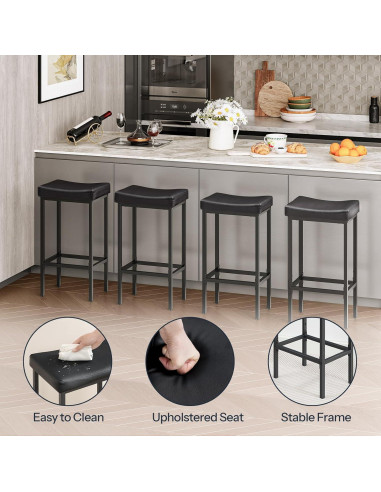 Conjunto de 4 Taburetes de Bar HOOBRO Negro 63 cm