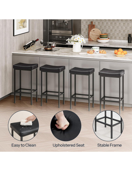 Conjunto de 4 Taburetes de Bar HOOBRO Negro 63 cm