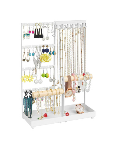 Soporte Organizador de Joyería X-cosrack, 72 Agujeros, 12 Ganchos, 2 Barras, Blanco