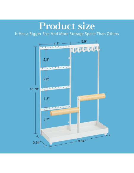 Soporte Organizador de Joyería X-cosrack, 72 Agujeros, 12 Ganchos, 2 Barras, Blanco