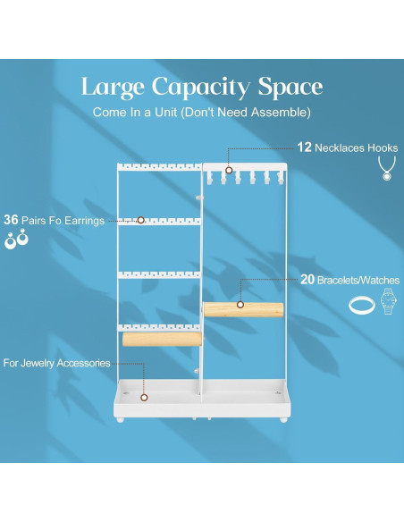 Soporte Organizador de Joyería X-cosrack, 72 Agujeros, 12 Ganchos, 2 Barras, Blanco