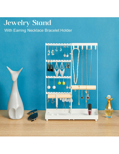 Soporte Organizador de Joyería X-cosrack, 72 Agujeros, 12 Ganchos, 2 Barras, Blanco