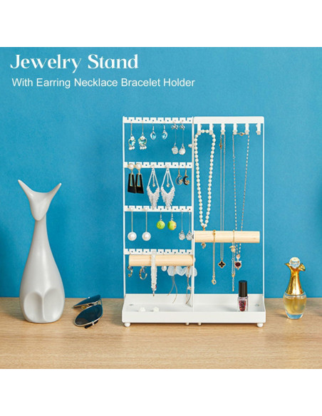 Soporte Organizador de Joyería X-cosrack, 72 Agujeros, 12 Ganchos, 2 Barras, Blanco