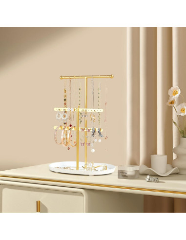 Organizador de Joyería Saydear Blanco y Dorado 2 Niveles