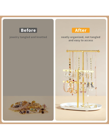 Organizador de Joyería Saydear Blanco y Dorado 2 Niveles