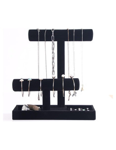 Soporte Organizador de Joyería Coward 2 Niveles Terciopelo Negro