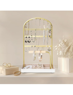 Soporte Organizador de Joyería Saydear Blanco y Dorado 2 Niveles 2