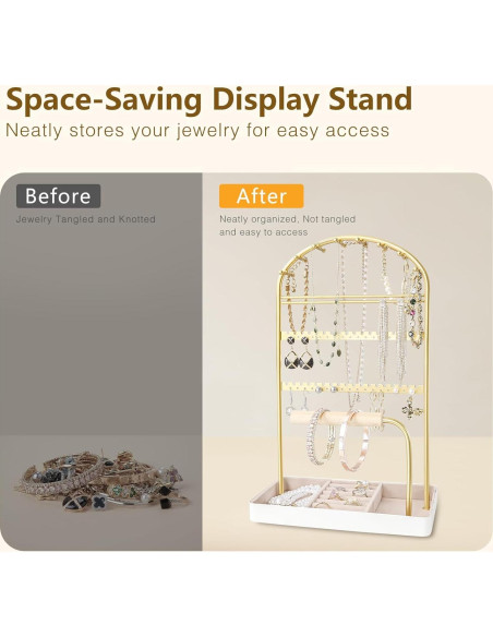Soporte Organizador de Joyería Saydear Blanco y Dorado 2 Niveles Soporte Organizador de Joyería Saydear Blanco y Dorado 2 Niveles