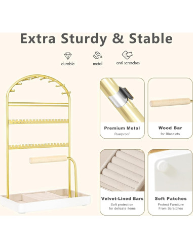 Soporte Organizador de Joyería Saydear Blanco y Dorado 2 Niveles