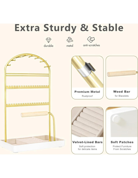 Soporte Organizador de Joyería Saydear Blanco y Dorado 2 Niveles Soporte Organizador de Joyería Saydear Blanco y Dorado 2 Niveles