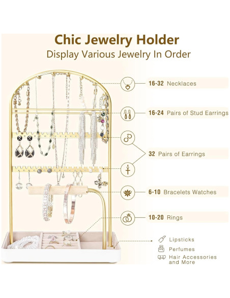 Soporte Organizador de Joyería Saydear Blanco y Dorado 2 Niveles Soporte Organizador de Joyería Saydear Blanco y Dorado 2 Niveles