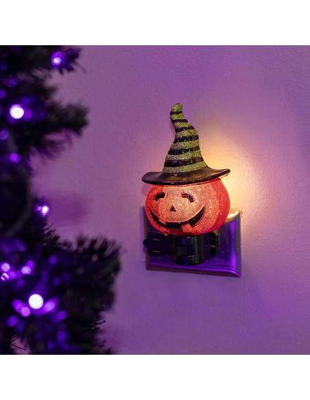 Luz Nocturna LED Calabaza con Sombrero de Bruja 18.4x13cm
