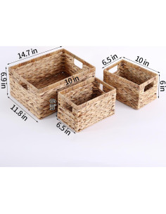 Juego de 3 Cestas de Almacenamiento de Ratán SJ-003 37.85x17.78x29.97cm 2