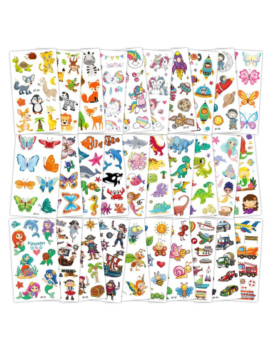 Set de 300+ Tatuajes Temporales para Niños Habett - Animales, Espacio, Dinosaurios