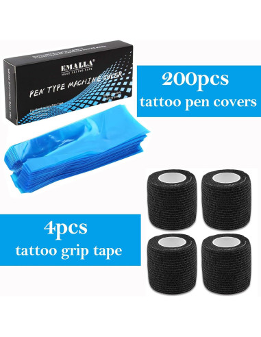 Cubiertas de máquina de tatuaje Urknall 200pcs + 4pcs cinta agarre