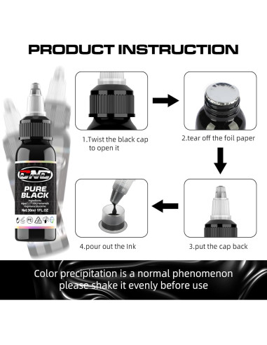 Tinta de Tatuaje Negra CNC 30ml Premium para Contornos y Sombreado