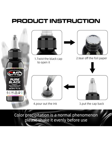 Tinta de Tatuaje Negra CNC 30ml Premium para Contornos y Sombreado
