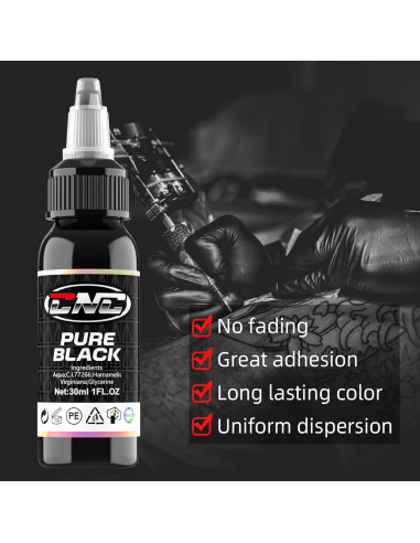 Tinta de Tatuaje Negra CNC 30ml Premium para Contornos y Sombreado