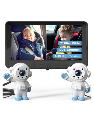 Cámara de Auto para Bebés GROWNSY 7" HD con 2 Cámaras y Visión Nocturna