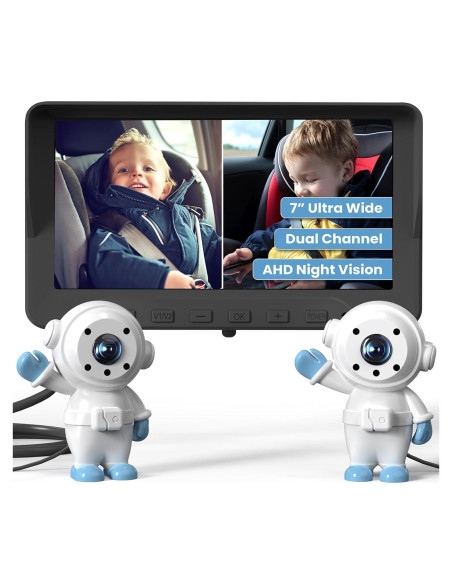 Cámara de Auto para Bebés GROWNSY 7" HD con 2 Cámaras y Visión Nocturna