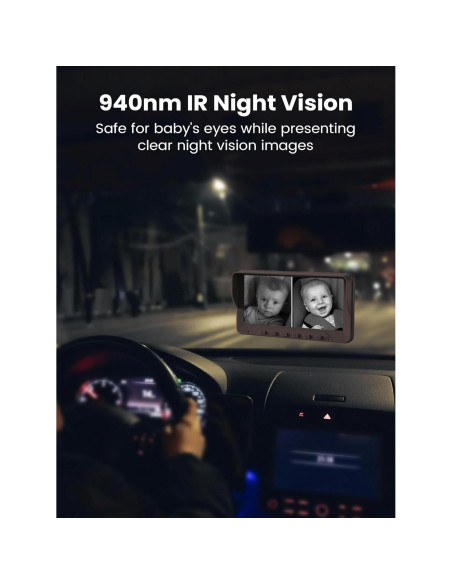 Cámara de Auto para Bebés GROWNSY 7" HD con 2 Cámaras y Visión Nocturna