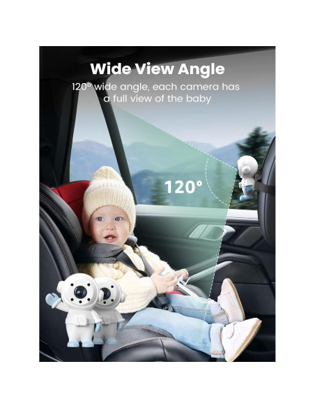Cámara de Auto para Bebés GROWNSY 7" HD con 2 Cámaras y Visión Nocturna