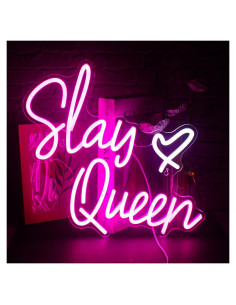 Letrero de Neón Slay Queen LED Rosa 32x40 cm para Decoración