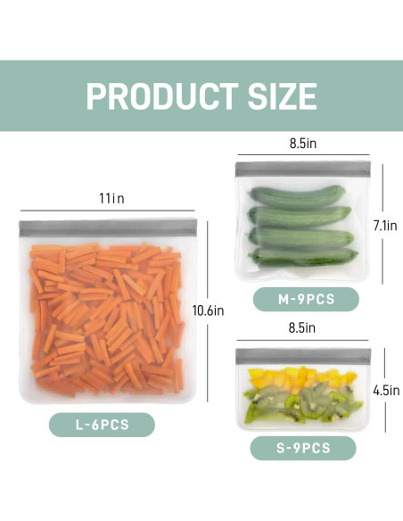 Bolsas de Silicona Reutilizables JMPTUFMT 3.78L 9 Piezas