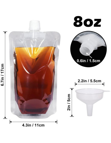 Botellas de Plástico Keon 236ml - 10 Pcs + 2 Embudos Reutilizables