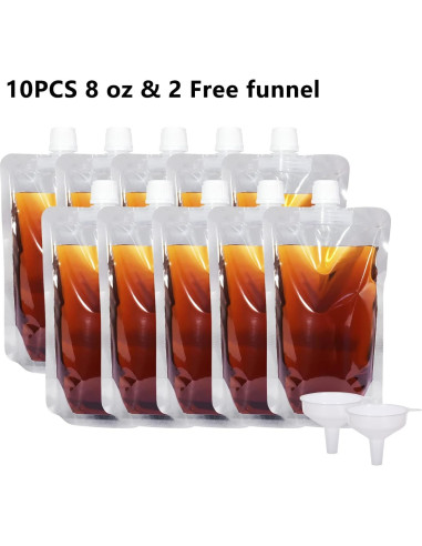 Botellas de Plástico Keon 236ml - 10 Pcs + 2 Embudos Reutilizables