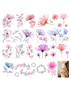 Tatuajes Temporales de Flores Casciybo - 10 Hojas Acuareladas