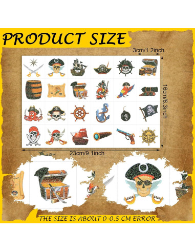 240 Tatuajes Temporales Pirata Brillantes Landhoow 23x16cm
