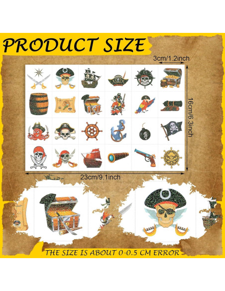 240 Tatuajes Temporales Pirata Brillantes Landhoow 23x16cm
