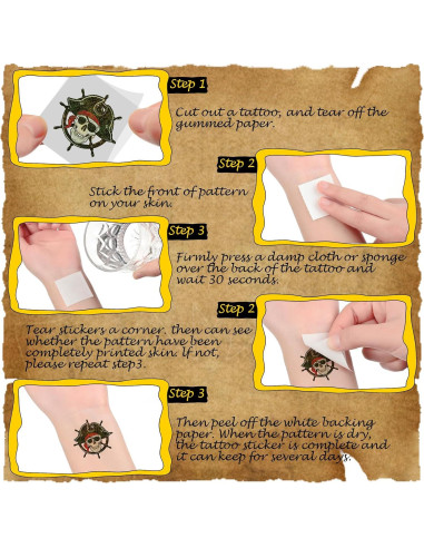 240 Tatuajes Temporales Pirata Brillantes Landhoow 23x16cm