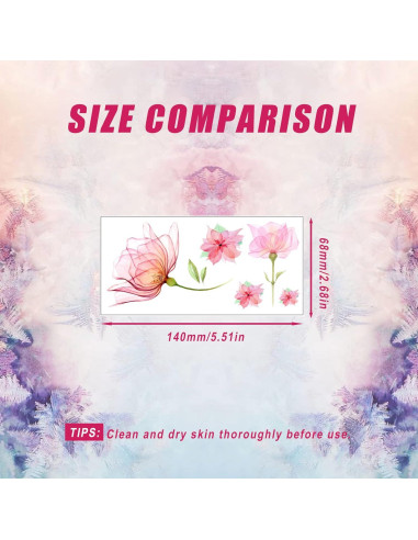 Tatuajes Temporales de Flores Casciybo - 10 Hojas Acuareladas