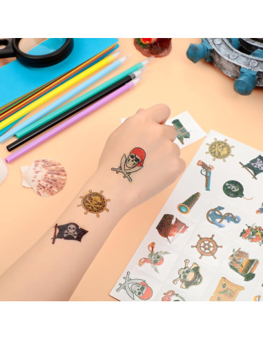 240 Tatuajes Temporales Pirata Brillantes Landhoow 23x16cm