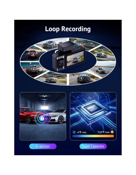 Cámara Dash Hugolog S7 3 Canales 4K+1080P, WiFi 5G, GPS