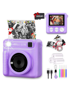 Cámara Digital Instantánea para Niños ENERHAMP 1080p 32GB Púrpura