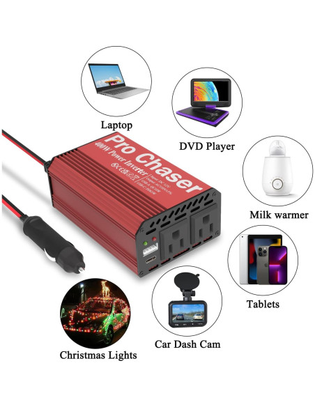 Inversor de Potencia Pro Chaser 400W DC a AC 110V USB-C 65W