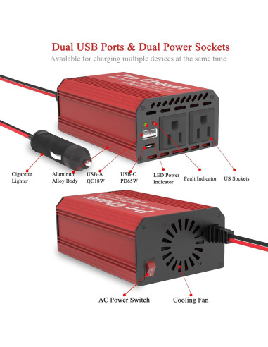Inversor de Potencia Pro Chaser 400W DC a AC 110V USB-C 65W
